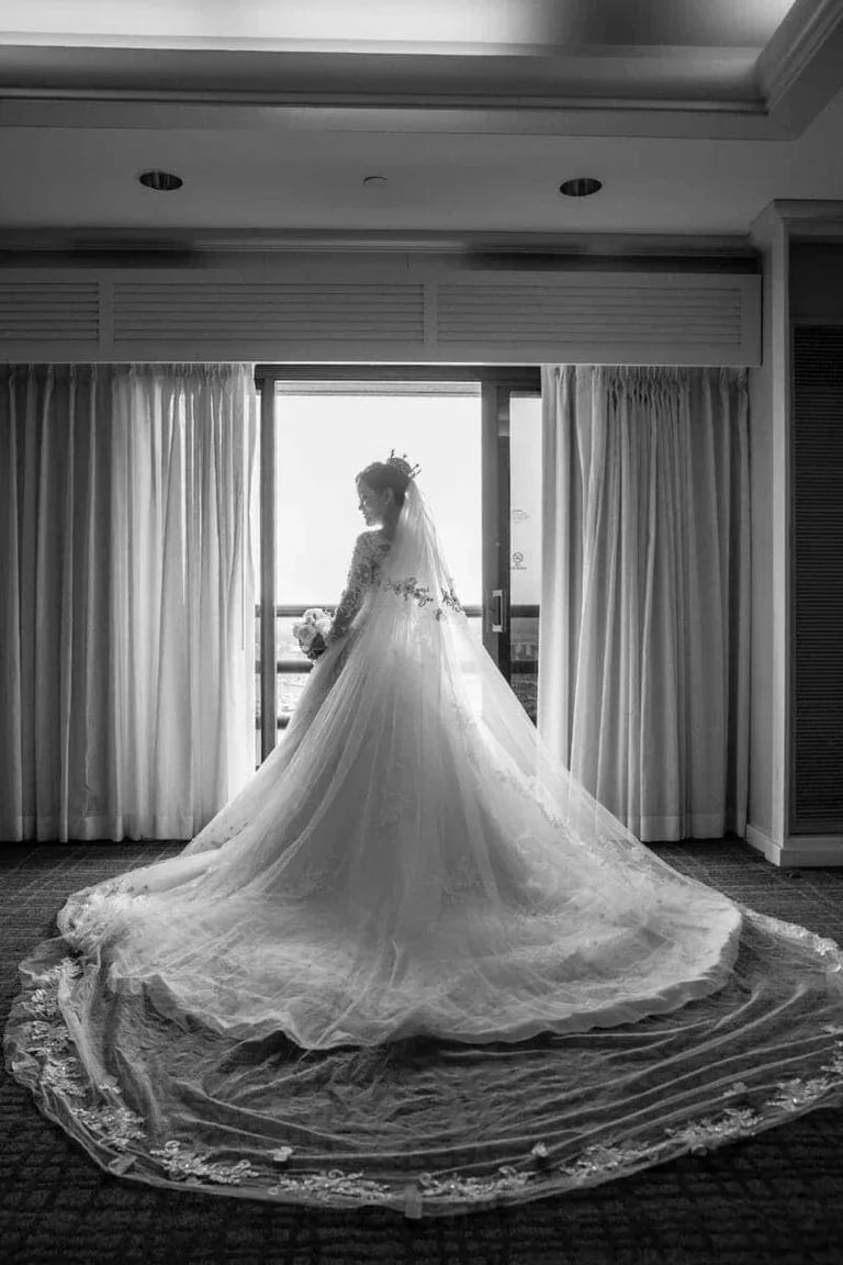 Weddings: Black and White of Full Wedding Dress