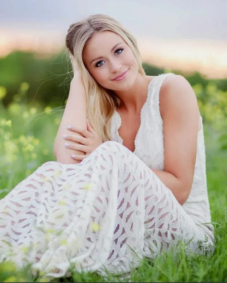High School Senior Portraits: Girl with White Dress in Field