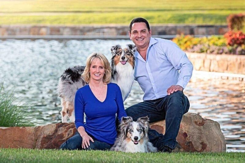 Family Portraits: Couple with Dogs by Pond