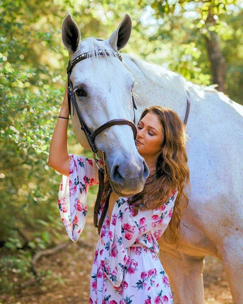 Individual Portraits: Woman in Pink with White Horse