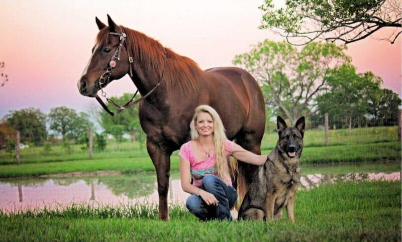 Individual Portraits: Woman in Field with Horse and Shepard