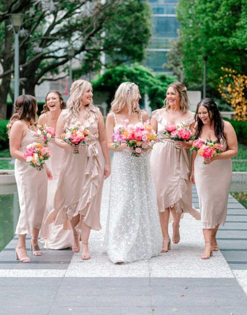 Weddings: Bride and Bridesmaids Walking to Church