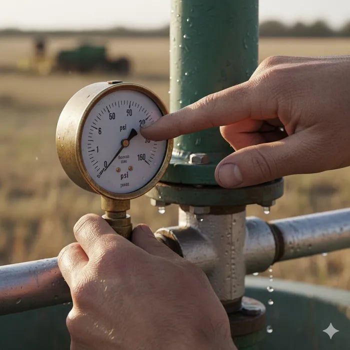 Pressure gauge on a Desert Eagle Drilling water well system in Collin County, Texas