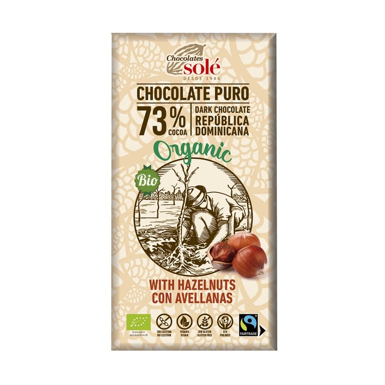 Chocolat Noir 73% Cacao République Dominicaine Noisettes Bio