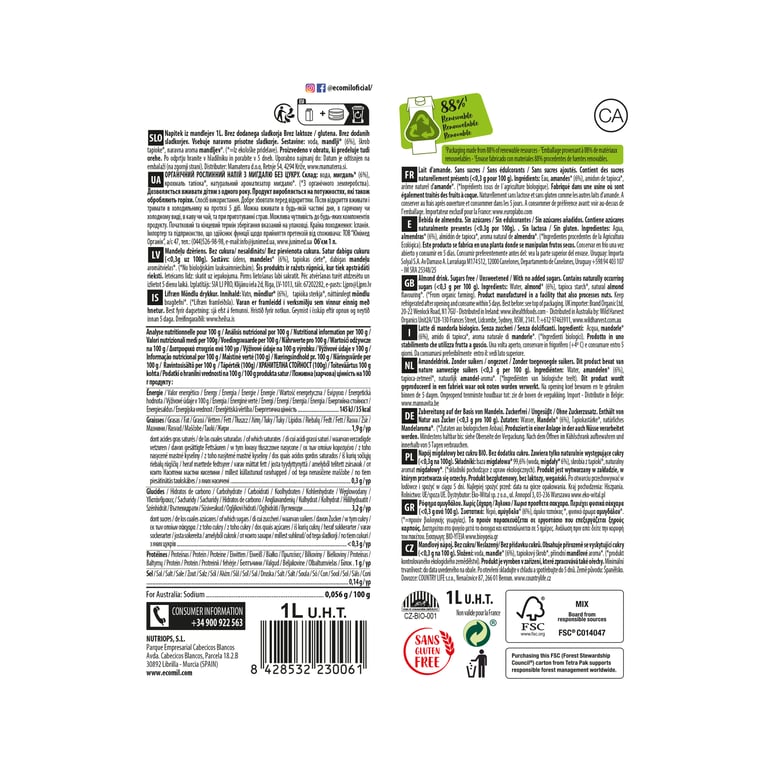 Mandelgetränk Natur Bio  6 St 1 L von Ecomil