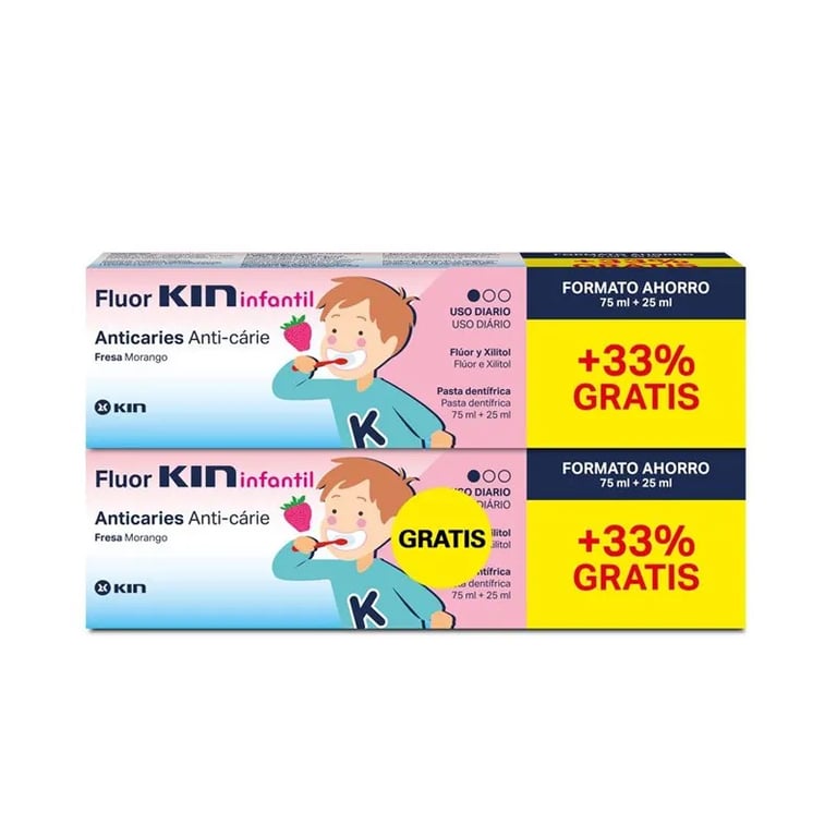 Fluor Kin Kinder Zahncreme Erdbeer mit Spender.