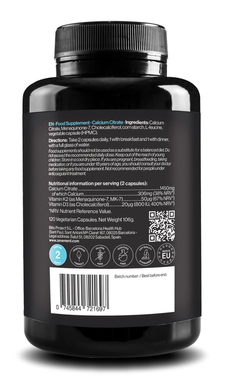 Citrato de Cálcio Com Vitamina D3 120 Caps da Zenement