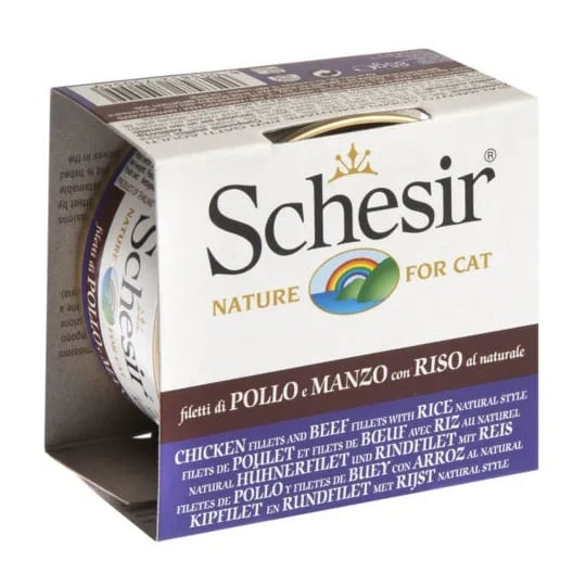 Vochtvoeding voor katten met kipfilet, rundvleesfilet en rijst 1 blik van 85g