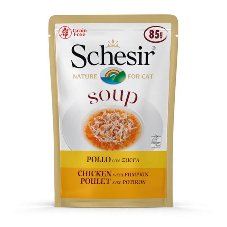 Nasse Katzenspeise Suppe Huhn Kürbis