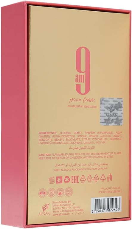 9 AM Pour Femme EDP 100 ml de Afnan