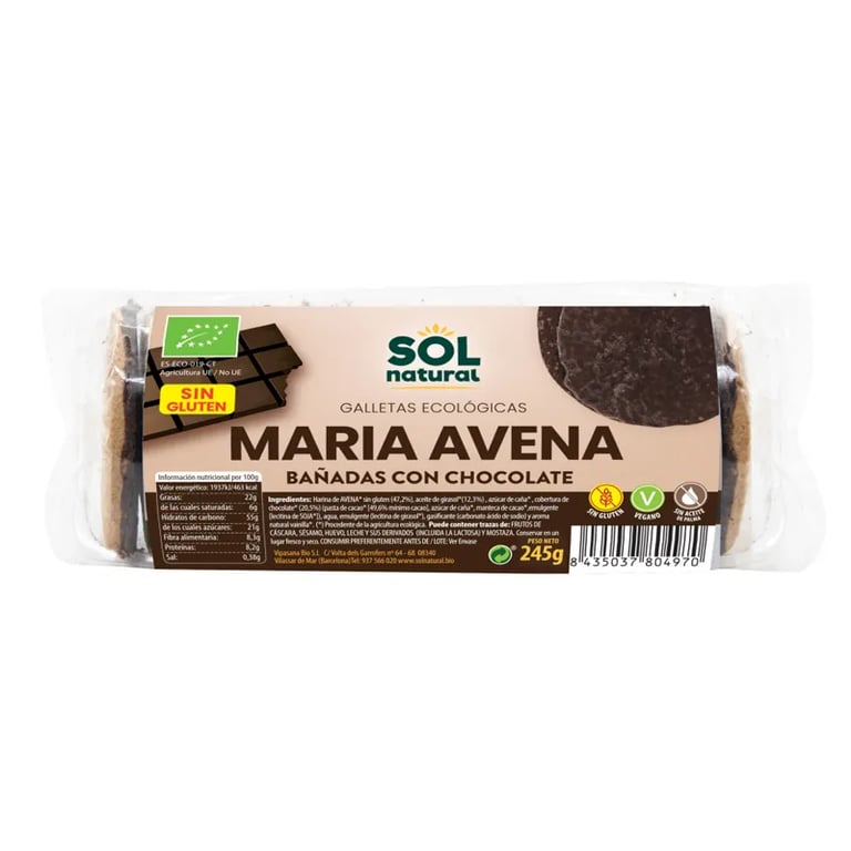Biscotti Maria di Avena Senza Glutine Ricoperti di Cioccolato Bio
