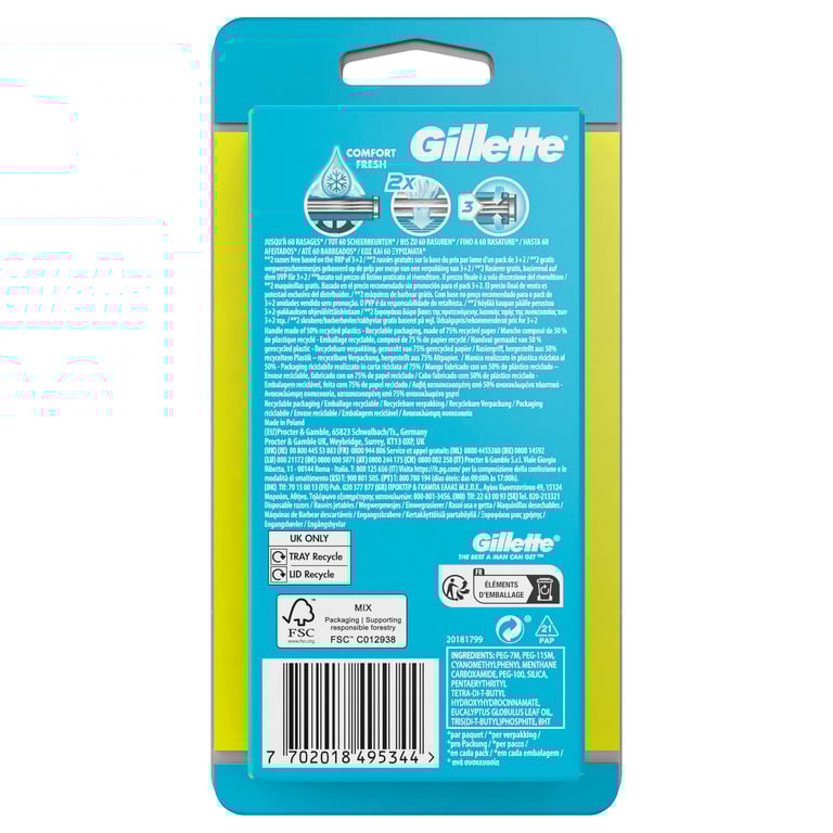 Sensor 3 Cool Maquinilla 4 +1 Gratis 5 Uds de Gillette