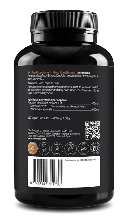 Extracto De Raíz De Maca Peruana 4000 mg 120 Caps de Zenement