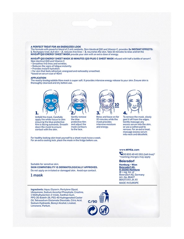 Q10 Energy Tissue Mask Antirughe di Nivea