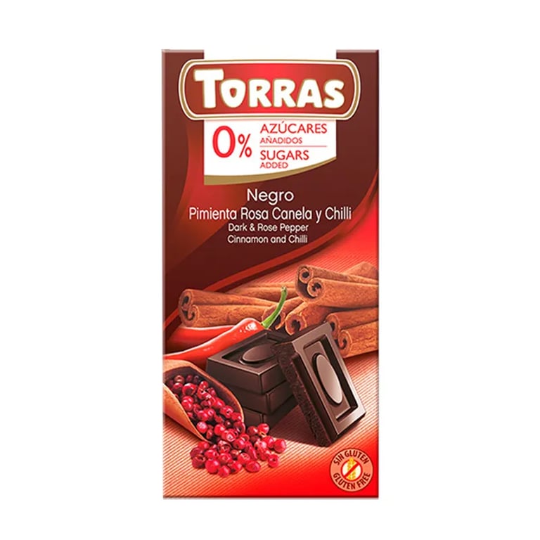 Chocolate Negro Con Pimienta Rosa Canela y Chili