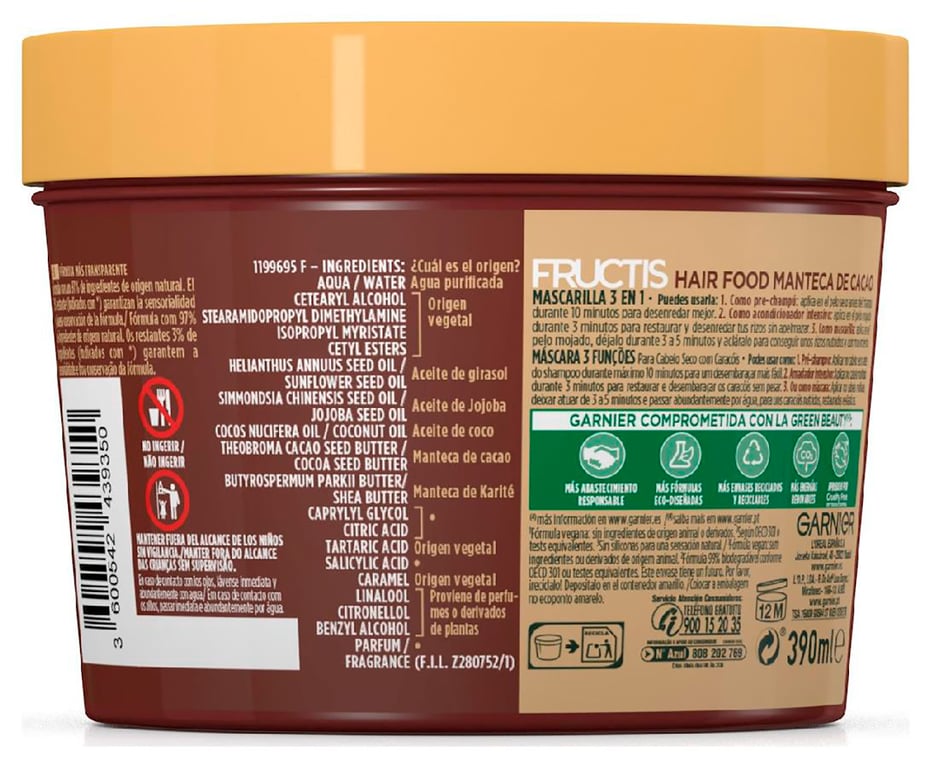 Fructis Hair Food Beurre de Cacao Masque Boucles Nourries 390 ml de Fructis