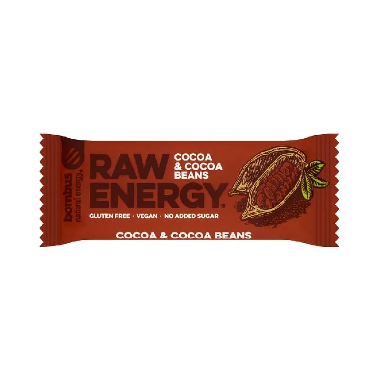 BARRITA BOMBUS RAW ENERGY CACAO Y GRANOS DE CACAO