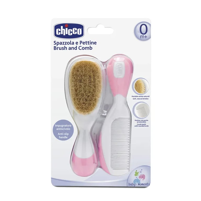 SET CEPILLO Y PEINE ROSA PELO NATURAL 0M+
