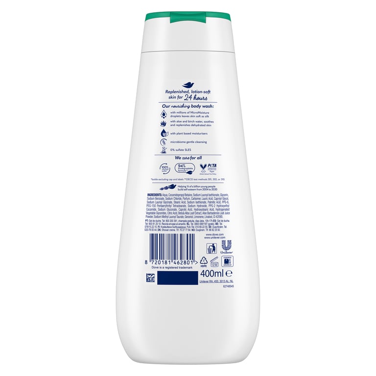 Advanced Gel de Douche Soin Hydratant Aloès et Eau de Bouleau 400 ml de Dove