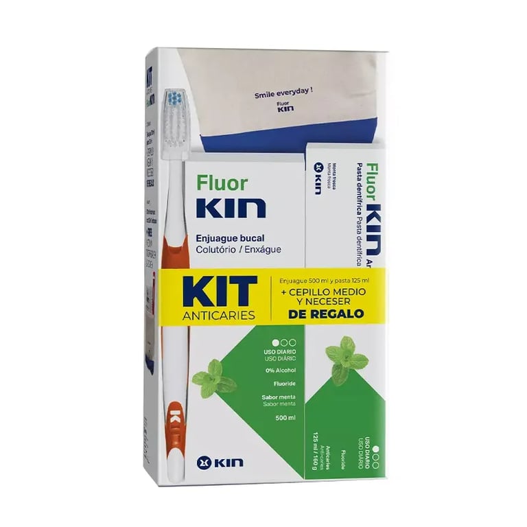 Pack Anticarie Collutorio 500 ml + Dentifricio + Spazzolino + Necessaire