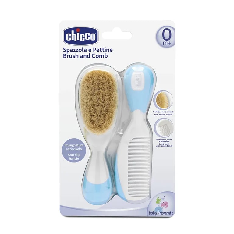 SET CEPILLO Y PEINE AZUL PELO NATURAL 0M+