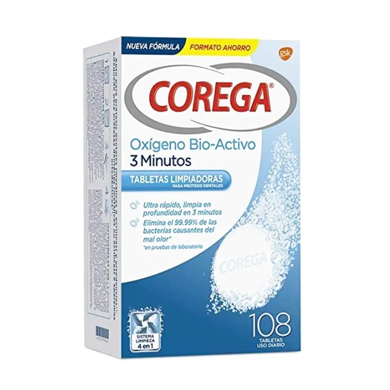 Corega Oxigeno Bio-Activo 3 Minutos Tabletas Limpiadoras