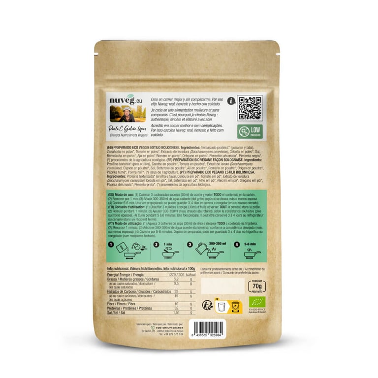 Préparation de Bolognese Végétalienne Eco 70g de Nuveg