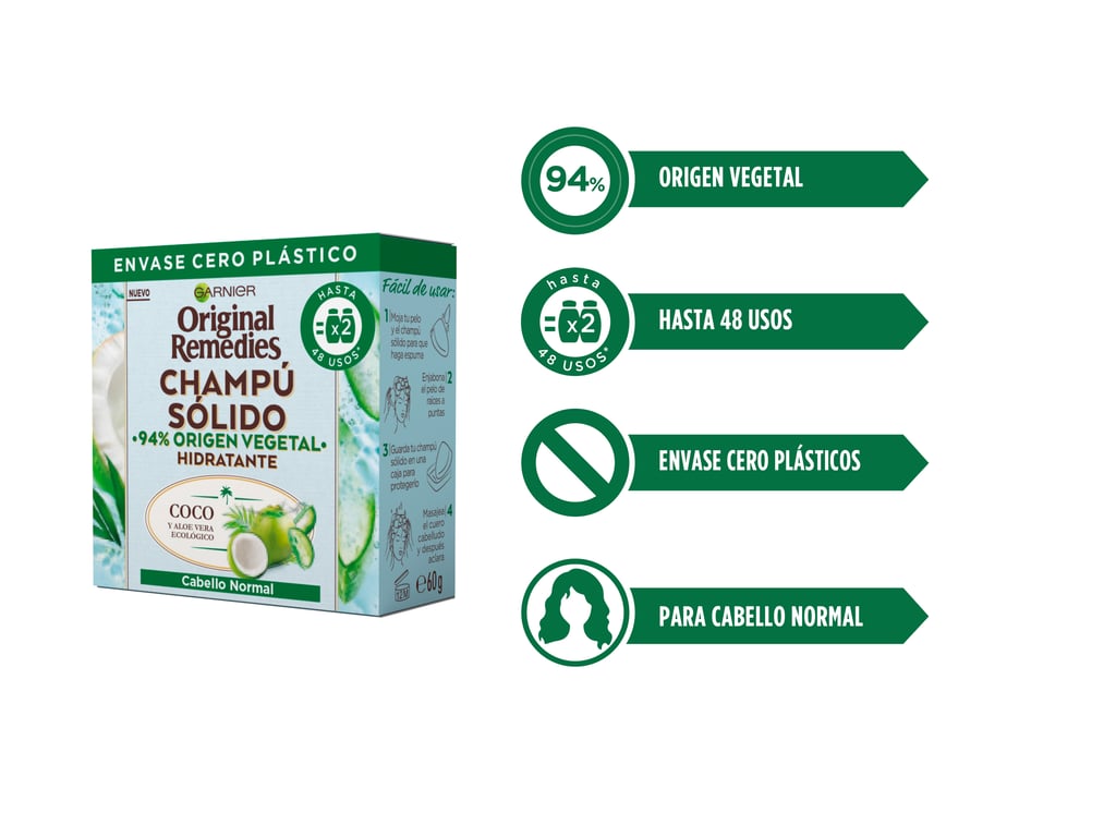 Original Remedies Shampooing Solide Noix de Coco et Aloe Vera 60g de Garnier