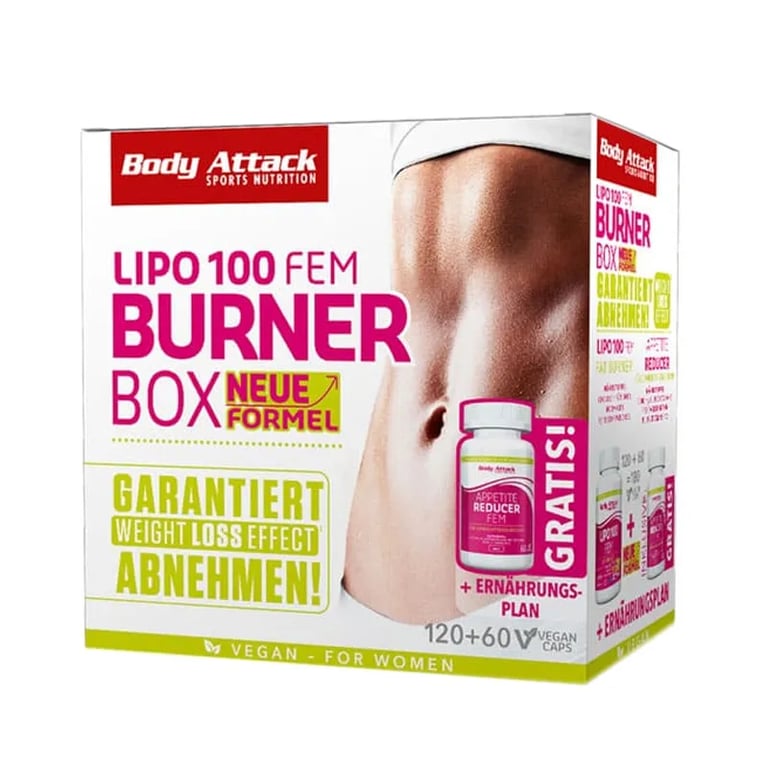 Lipo 100 Fem Fatburner Box 120 vcaps + Apetite Reducer 60 Vcaps