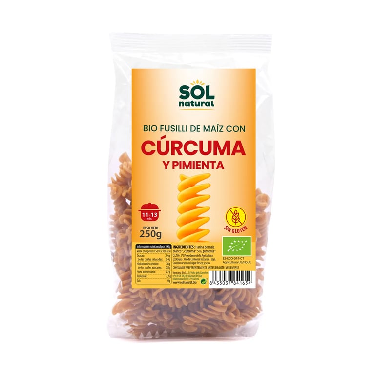 Fusilli De Milho Com Cúrcuma e Pimenta Sem Glúten Bio