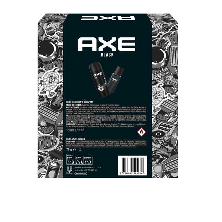 Black EDT 75 ml + Déodorant 150 ml + Trousse de toilette Lot de Axe