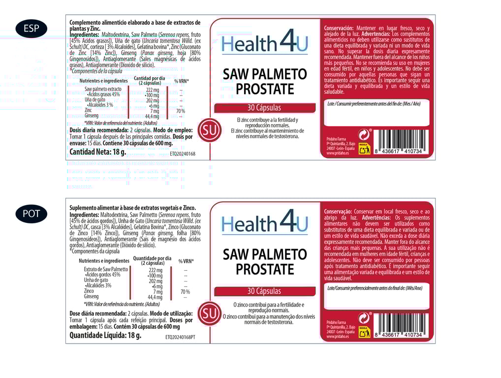 H4U Saw Palmeto Prostate 30 Gélules de Health4u