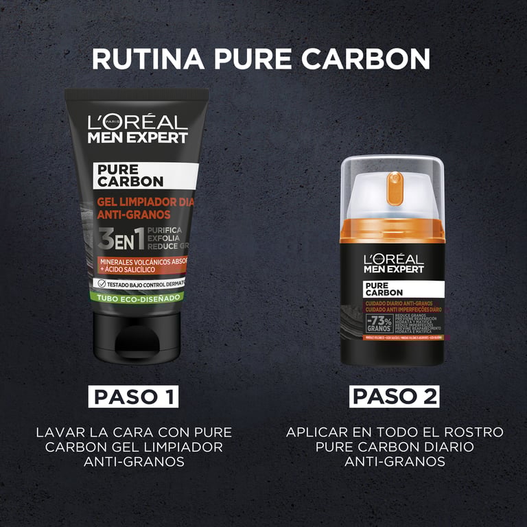 Men Expert Pure Charcoal Gel Detergente Anti-Brufoli 3 in 1 100 ml di L'Oreal Paris