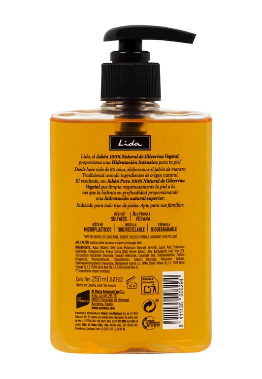 Sabonete 100% Natural Mãos Glicerina 250 ml da Lida