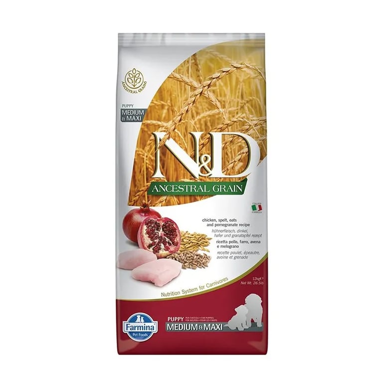 Hundefutter Puppy Medium Maxi ND Ancestral Huhn Haferflocken Granatapfel