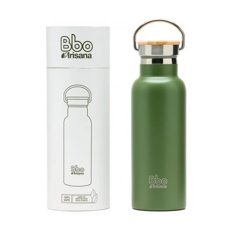 Botella Bbo Termo Inox Verde Tapón Bambu