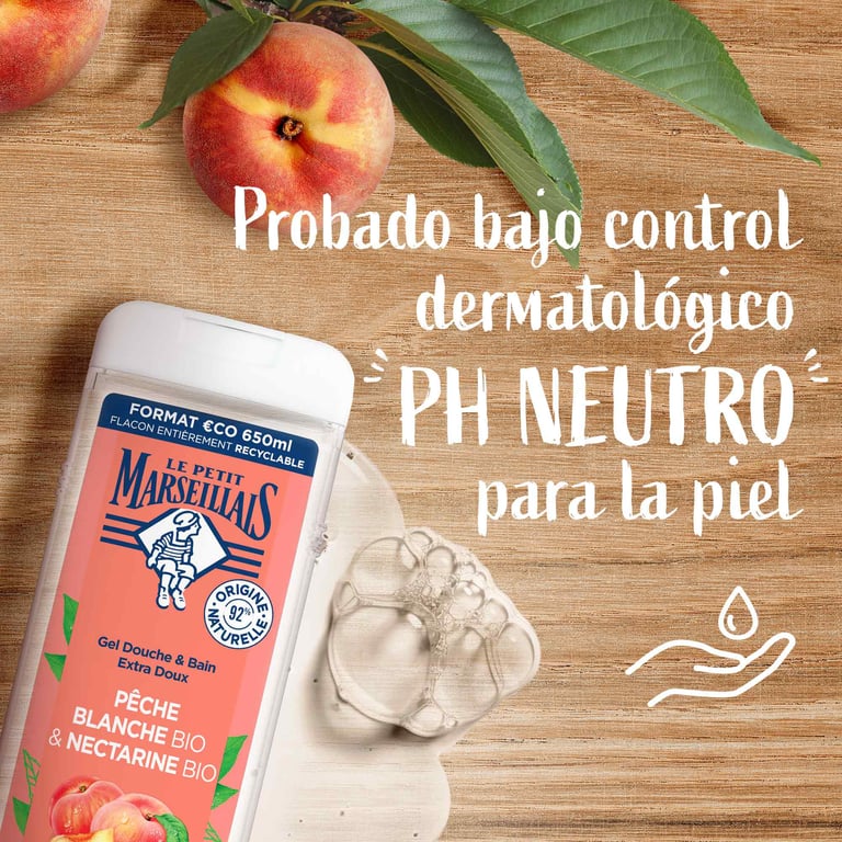 Gel de Douche Extra Doux Pêche & Nectarine Bio 650 ml de Le Petit Marseillais