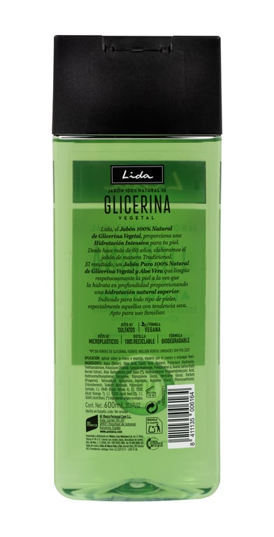 Sapone 100% Naturale Glicerina e Aloe Vera 600 ml di Lida