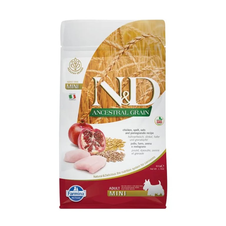 Pienso Perro Mini ND Ancestral Kip Spelt Haver En Granaatappel