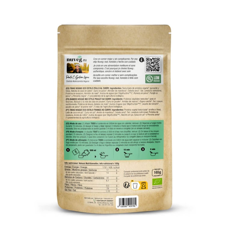 Frango Vegano Ao Curry Em Tiras Eco 165g da Nuveg