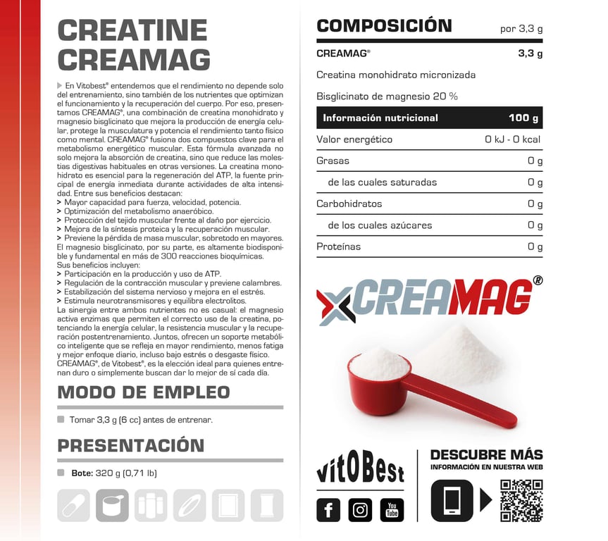Creatine Monohydrate + Magnesium 320g de Vitobest