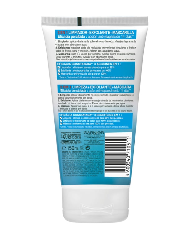 Pure Active 3 In 1 Reinigendes Gel Für Fettige Haut 150 ml von Garnier