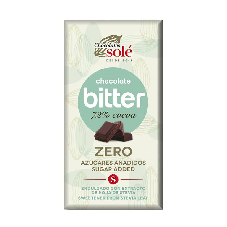 Chocolate Bitter Con Stevia 72% Cacao