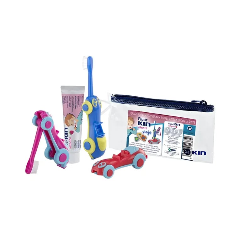 Fluor Kin Bambini Set Viaggio Spazzolino-Auto + Dentifricio