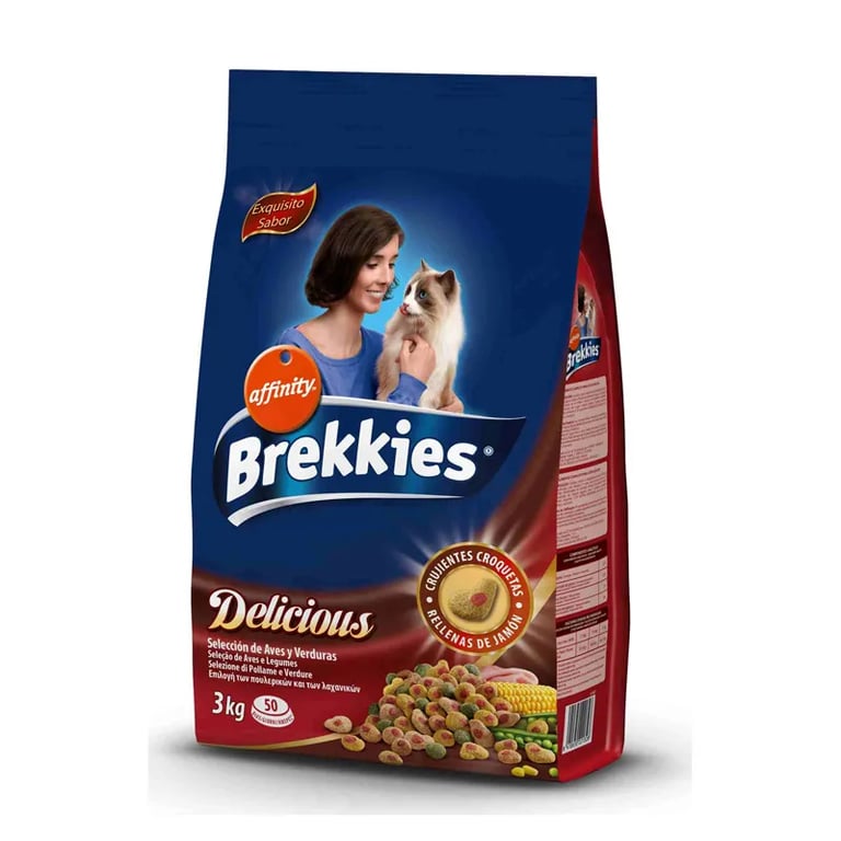 Brekkies Delicious Comida Para Gatos Aves y Verduras 3 Kg