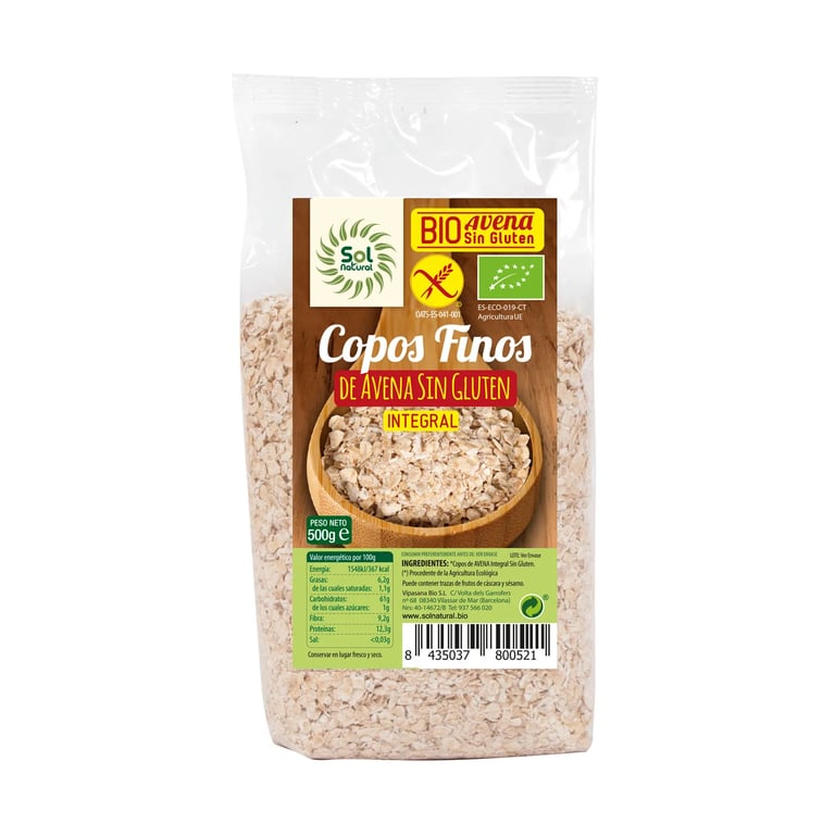 COPOS DE AVENA INTEGRAL FINOS SIN GLUTEN BIO