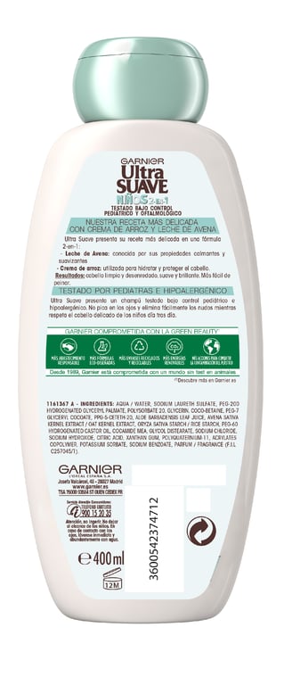 Ultra Suave Champú Niños 2 En 1 Delicatesse De Avena 400 ml de Garnier - imagen 7 de 12