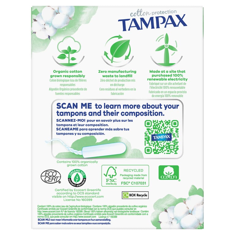 Tampax 100% Organic Cotton Super 16 Unités de Tampax