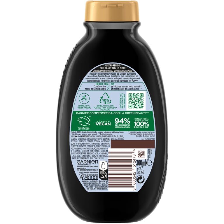 Original Remedies Carbón Magnético Champú Equilibrante 300 ml de Garnier