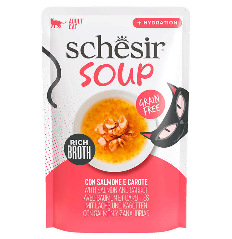 Cibo Umido Gatto Soup Salmone Rosa e Carota
